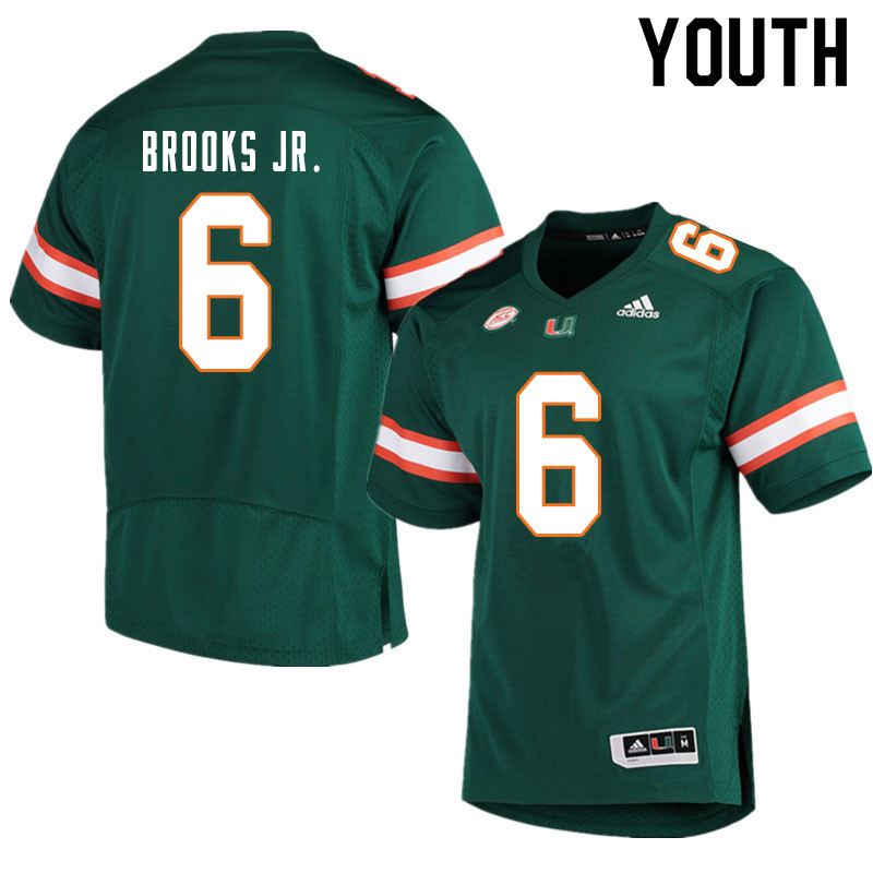 Youth #6 Sam Brooks Jr. Miami Hurricanes College Football Jerseys Sale-Green - Click Image to Close